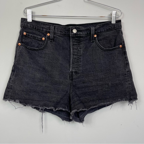 Levi’s Premium Ribcage Denim Shorts Washed Black Bayou High Waisted Plus Size 32 - Picture 8 of 16